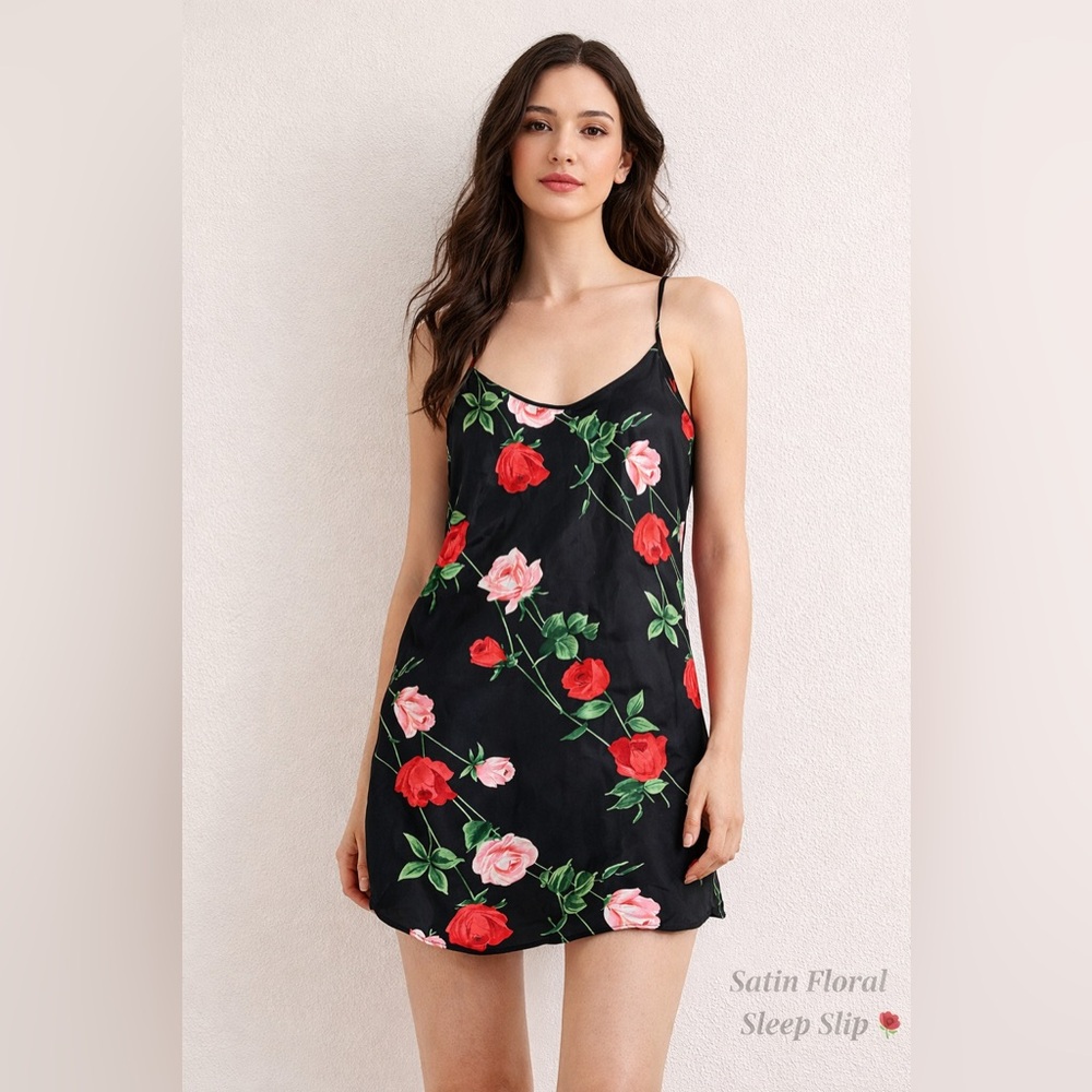 Floral Black Nightgown